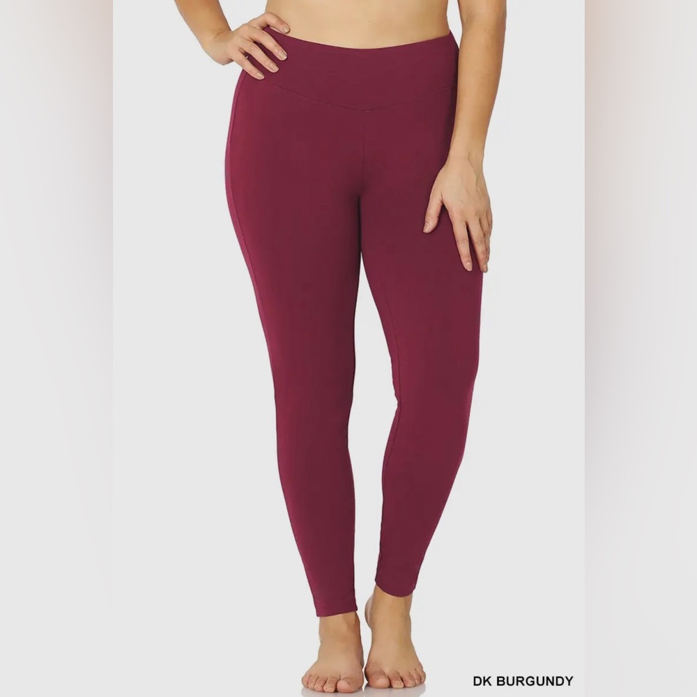 2X W/O Pockets DARK-BURGUNDY Plus Size Premium Cotton Leggings